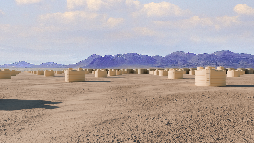 Diseño referencial del observatorio de SWGO en el Parque Astronómico Atacama, realizado por el arquitecto y profesor de la UTFSM, Matías Correa.